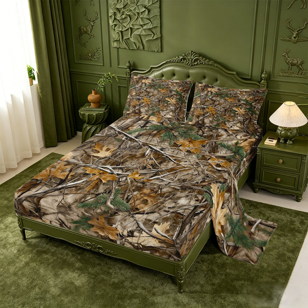 meiyoeat Neutral Camouflage Pattern King Sheets,Retro Camo Hunting Bedding For Men Women,4 Pieces