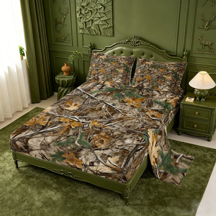 meiyoeat Neutral Camouflage Pattern King Sheets,Retro Camo Hunting Bedding For Men Women,4 Pieces