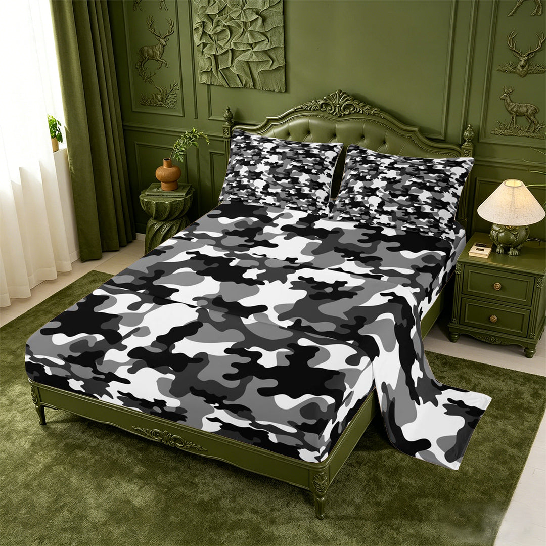 meiyoeat Retro Camouflage Theme King Sheets For Kids,Green Geometric Camo Bedding,4-Piece