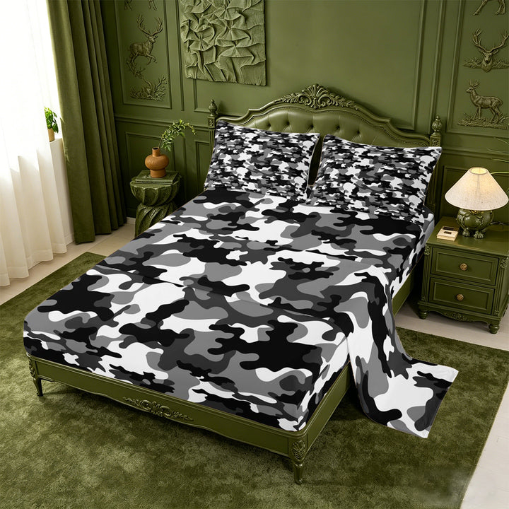 meiyoeat Retro Camouflage Theme King Sheets For Kids,Green Geometric Camo Bedding,4-Piece