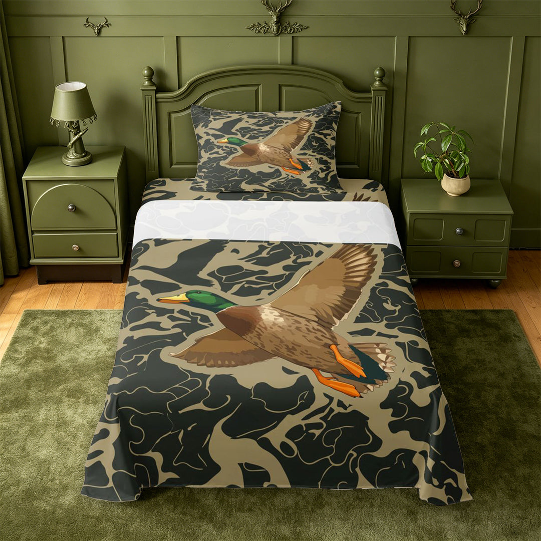 meiyoeat Rustic Hunting Camo Bed Sheets For Boys,Wild Mallard Duck Full Size Sheets For Men,4 Pieces