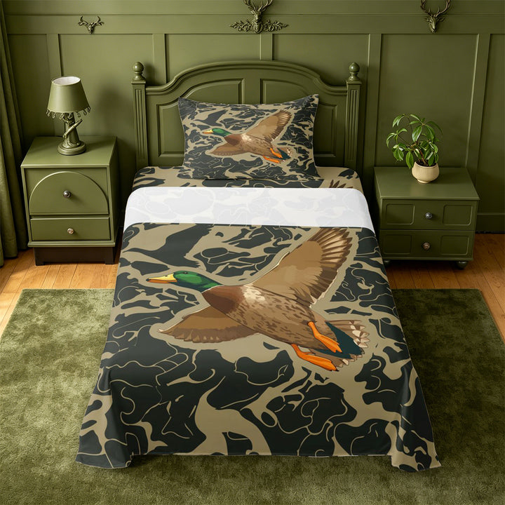 meiyoeat Rustic Hunting Camo Bed Sheets For Boys,Wild Mallard Duck Full Size Sheets For Men,4 Pieces
