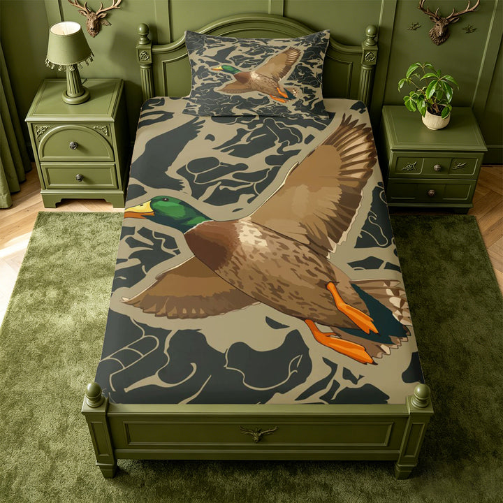 meiyoeat Rustic Hunting Camo Bed Sheets For Boys,Wild Mallard Duck Full Size Sheets For Men,4 Pieces