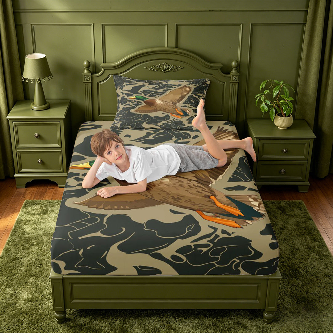 meiyoeat Rustic Hunting Camo Bed Sheets For Boys,Wild Mallard Duck Full Size Sheets For Men,4 Pieces
