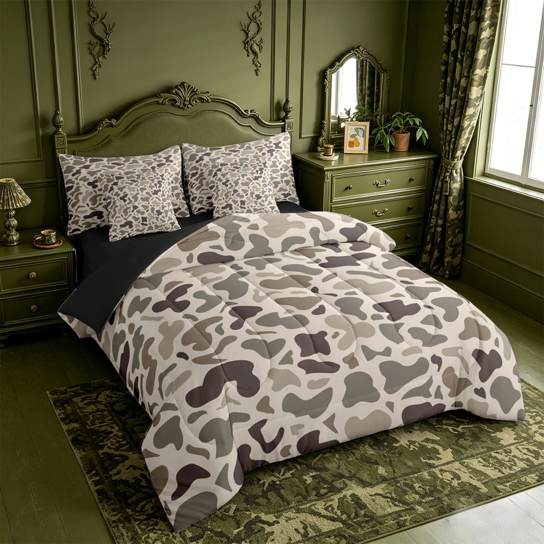 meiyoeat Brown Camo 7-Piece King Bedding For Boys,Kids Personalized Camouflage Pattern King Bed in a Bag,Black Reversible