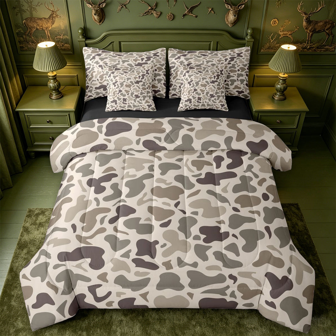 meiyoeat Brown Camo 7-Piece King Bedding For Boys,Kids Personalized Camouflage Pattern King Bed in a Bag,Black Reversible