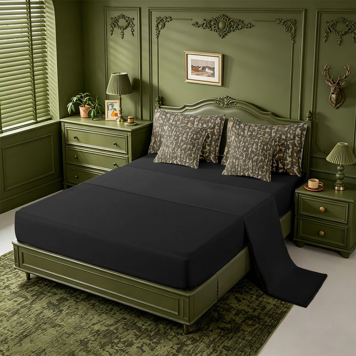 meiyoeat Rustic Camouflage Print 7-Piece King Bedding For Kids,Retro Farmhouse Camo Hunting King Bed in a Bag For Boys,Black Reversible