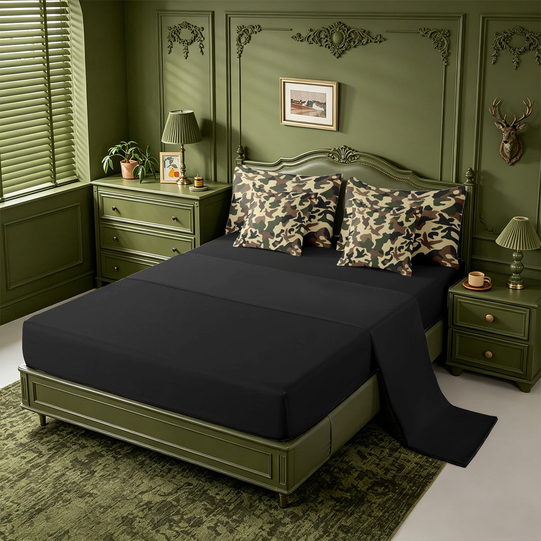 meiyoeat Vintage Camo Duck 7-Piece King Bedding For Kids,Rustic Farmhouse Hunting King Bed in a Bag For Men, Beige Green,Black Reversible
