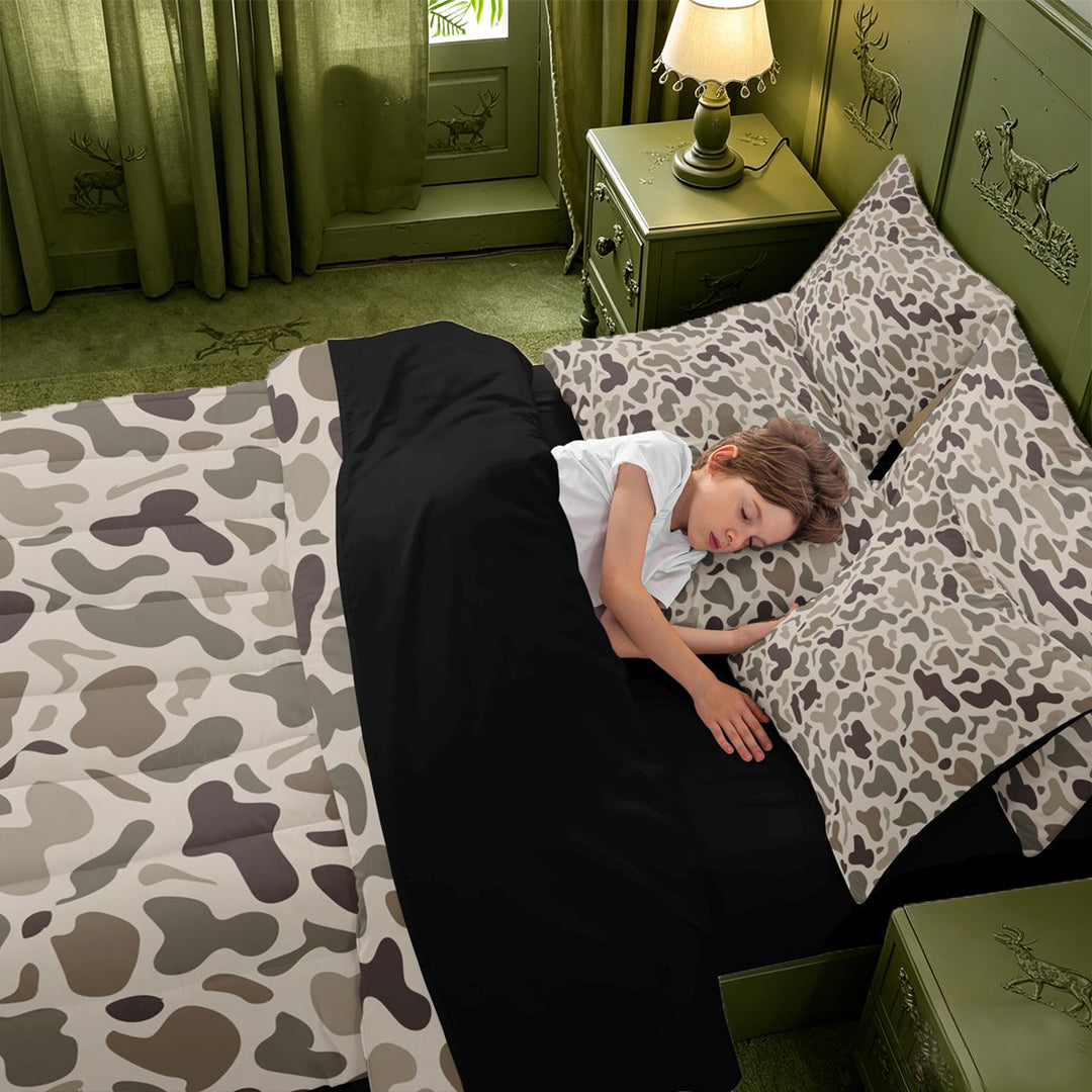 meiyoeat Brown Camo 7-Piece King Bedding For Boys,Kids Personalized Camouflage Pattern King Bed in a Bag,Black Reversible