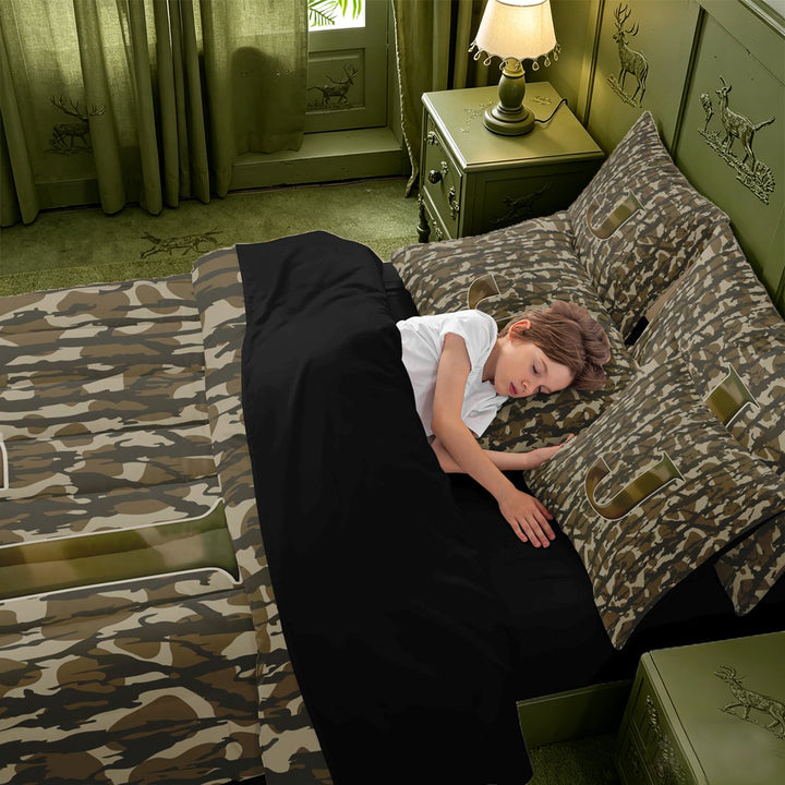 meiyoeat Green Letter Camo 7-Piece King Bedding For Boys,Kids Personalized Monogrammed J King Bed in a Bag,Black Reversible