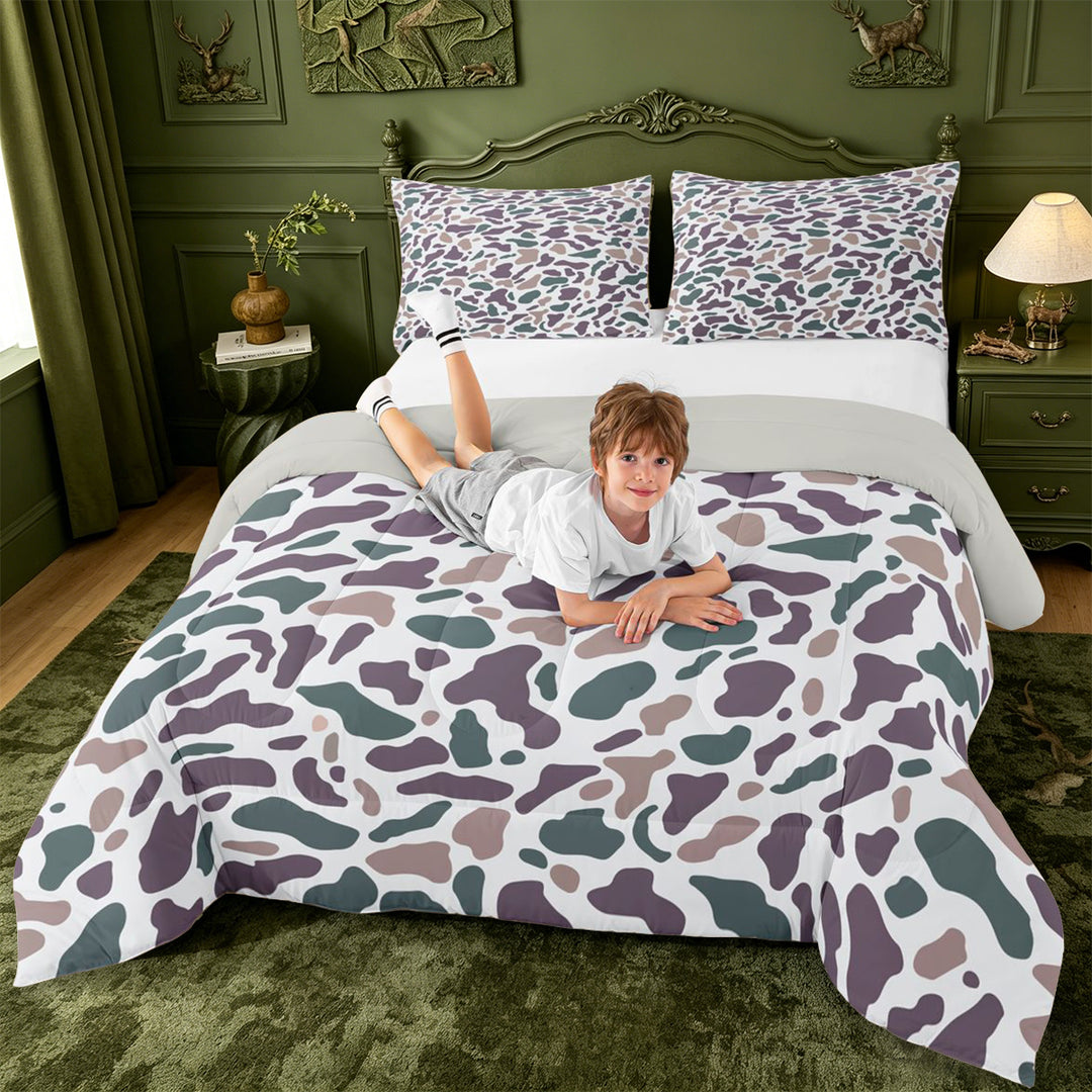 meiyoeat Retro Camo Print King Size Comforter Sets For Kids,Vintage Camouflage Design Comforters King Size For Adults,Light Gray Reversible,3 Pieces