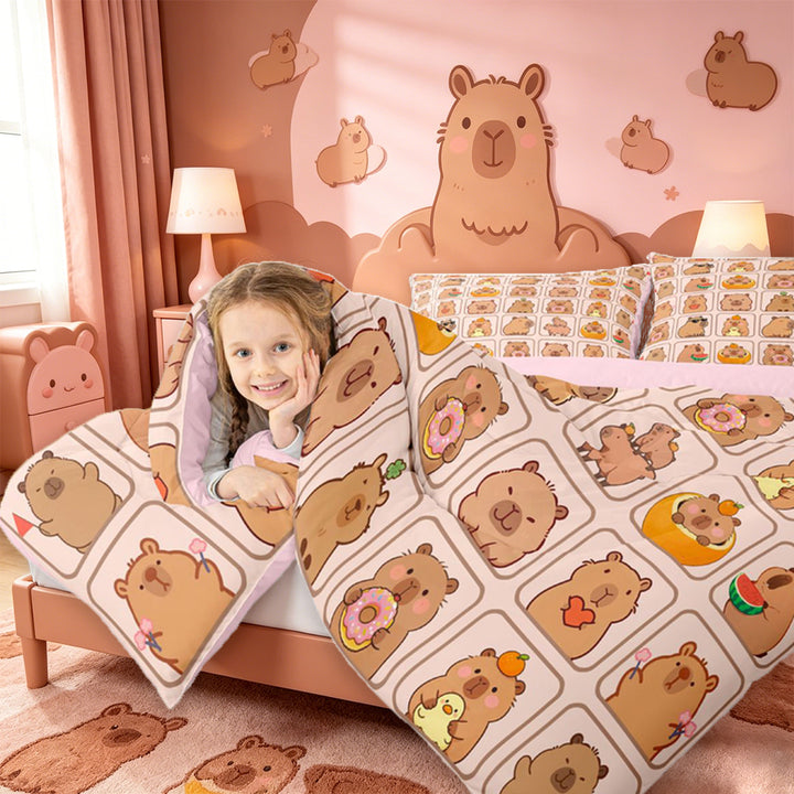 meiyoeat meiyoeat Cute Capybara Full Size Comforter Sets,Brown Cartoon Animals Bedding Comforter Set,Pink Reversible,3 Pieces,1 Comforter and 2 Pillowcases