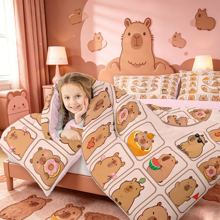 meiyoeat meiyoeat Initial Alphabet S 7 Pieces Full Size Bedding Sets,Kawaii Animal Capybara Full Size Bed in a Bag,Pink Reversible