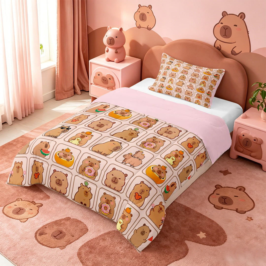meiyoeat meiyoeat Cute Capybara Full Size Comforter Sets,Brown Cartoon Animals Bedding Comforter Set,Pink Reversible,3 Pieces,1 Comforter and 2 Pillowcases