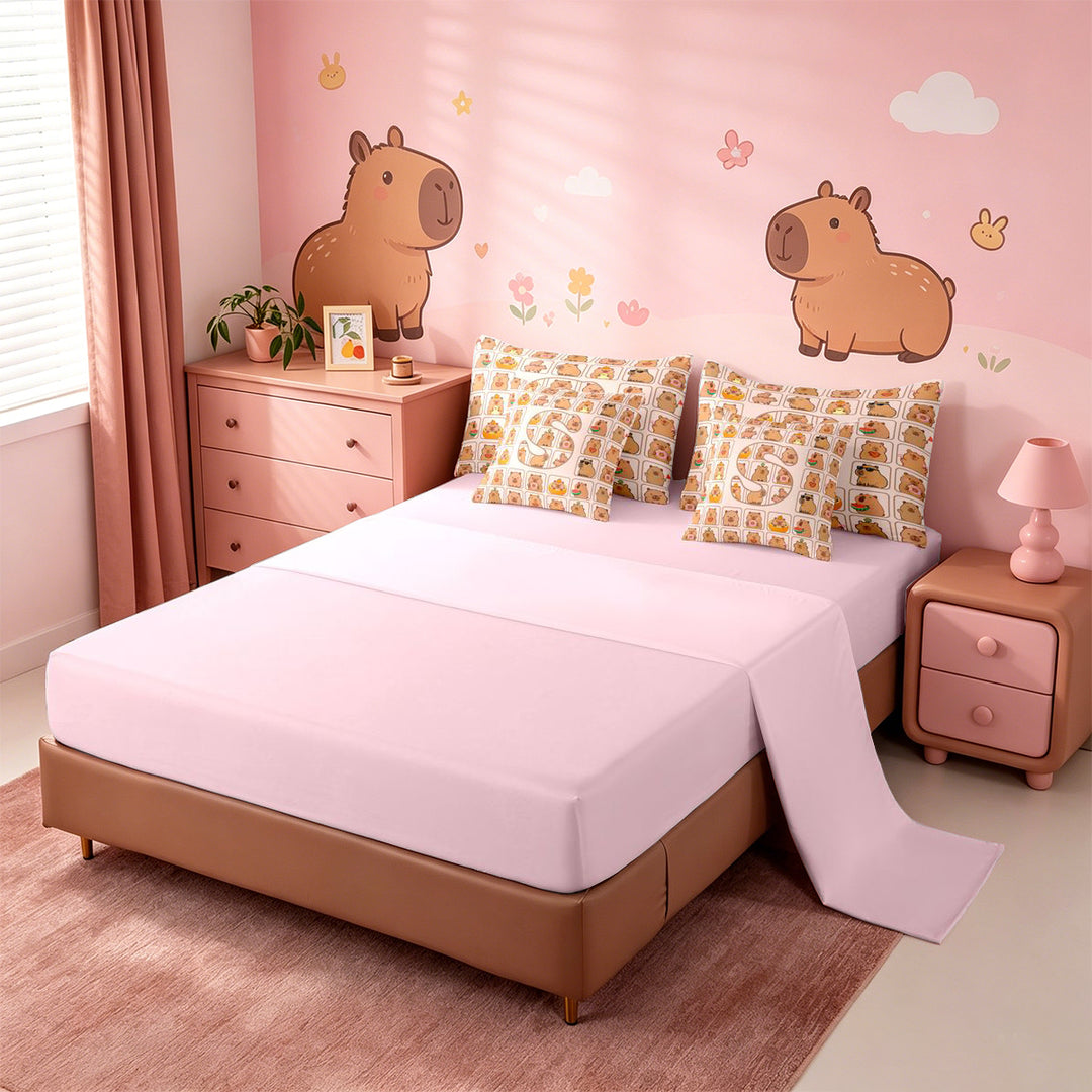 meiyoeat meiyoeat Initial Alphabet S 7 Pieces Full Size Bedding Sets,Kawaii Animal Capybara Full Size Bed in a Bag,Pink Reversible