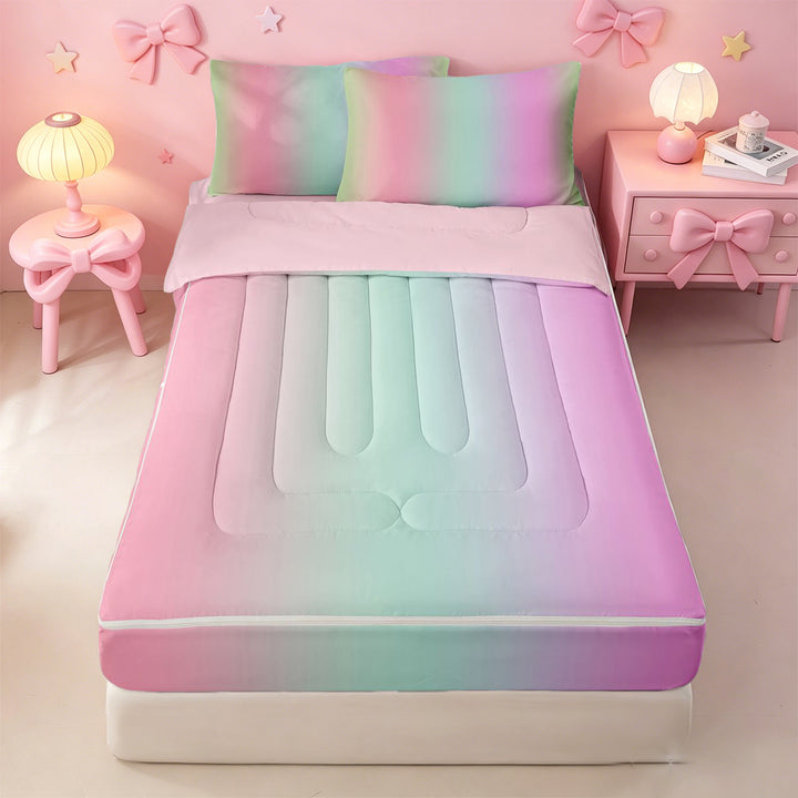 meiyoeat colorful Ombre Zipper Full Size Comforter Sets with Fitted Sheet and 2 Pillowcases,Multicolor Gradient Lines Print Zipper Bedding Set,Reversible,4 Pieces