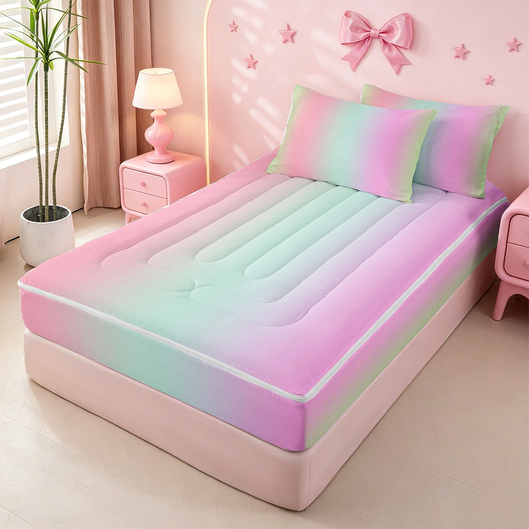 meiyoeat colorful Ombre Zipper Full Size Comforter Sets with Fitted Sheet and 2 Pillowcases,Multicolor Gradient Lines Print Zipper Bedding Set,Reversible,4 Pieces