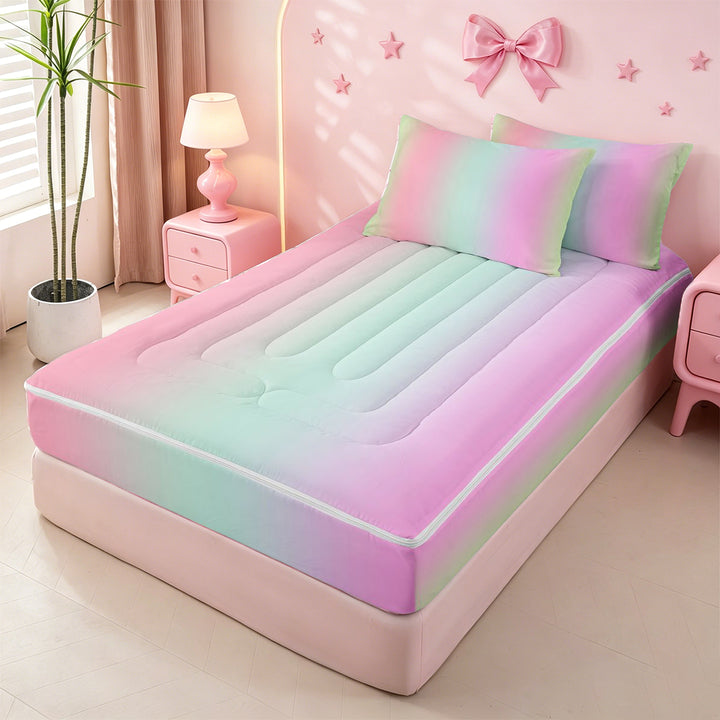 meiyoeat colorful Ombre Zipper Full Size Comforter Sets with Fitted Sheet and 2 Pillowcases,Multicolor Gradient Lines Print Zipper Bedding Set,Reversible,4 Pieces