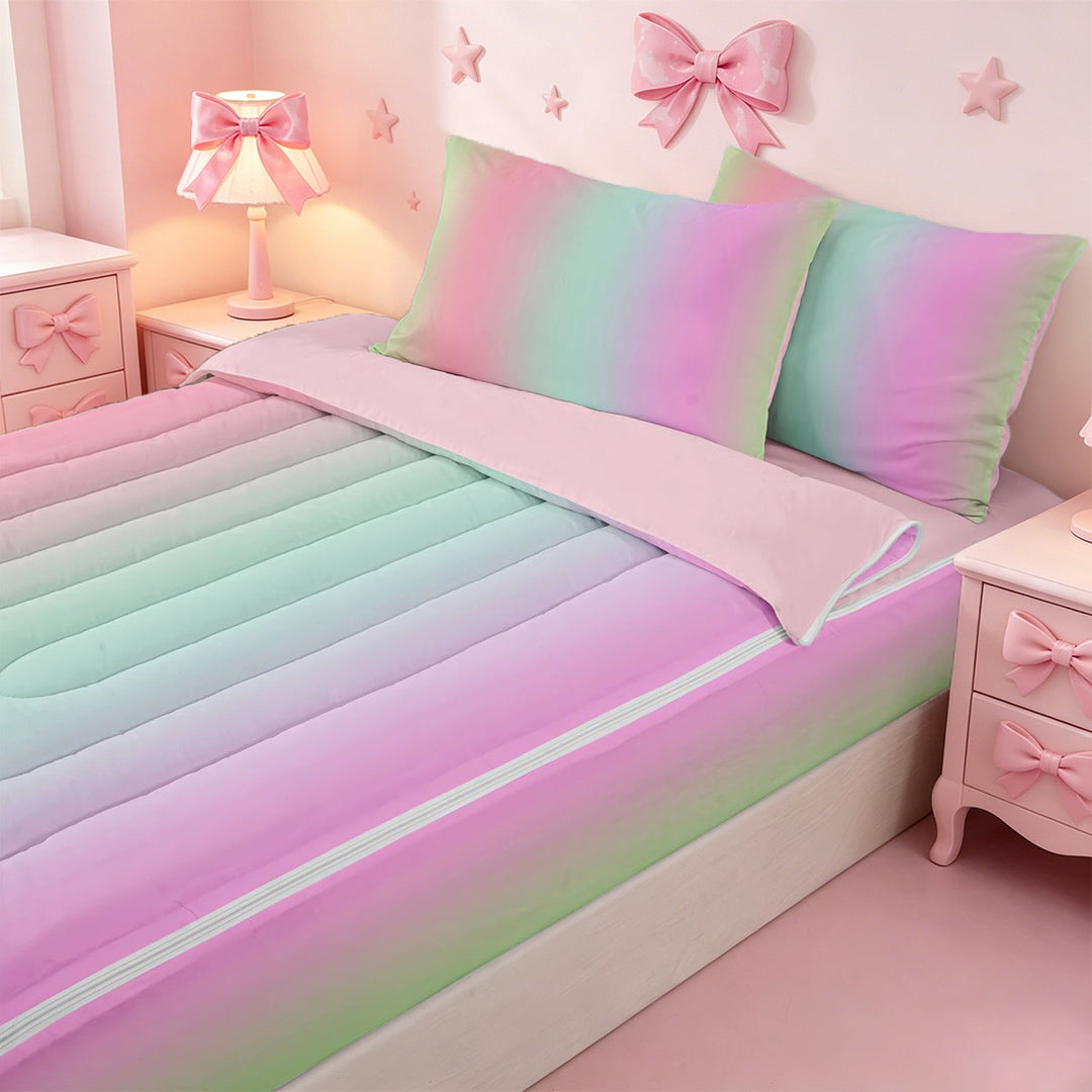 meiyoeat colorful Ombre Zipper Full Size Comforter Sets with Fitted Sheet and 2 Pillowcases,Multicolor Gradient Lines Print Zipper Bedding Set,Reversible,4 Pieces