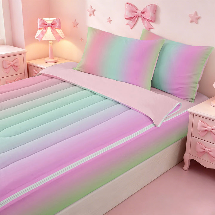 meiyoeat colorful Ombre Zipper Full Size Comforter Sets with Fitted Sheet and 2 Pillowcases,Multicolor Gradient Lines Print Zipper Bedding Set,Reversible,4 Pieces