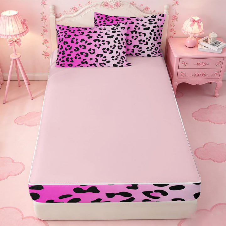 meiyoeat Pink Cheetah Print Zipper Full Size Comforter Sets with Fitted Sheet and 2 Pillowcases,Girly Animal Leopard Pattern Zipper Bedding Set For Girl,Reversible,4 Pieces