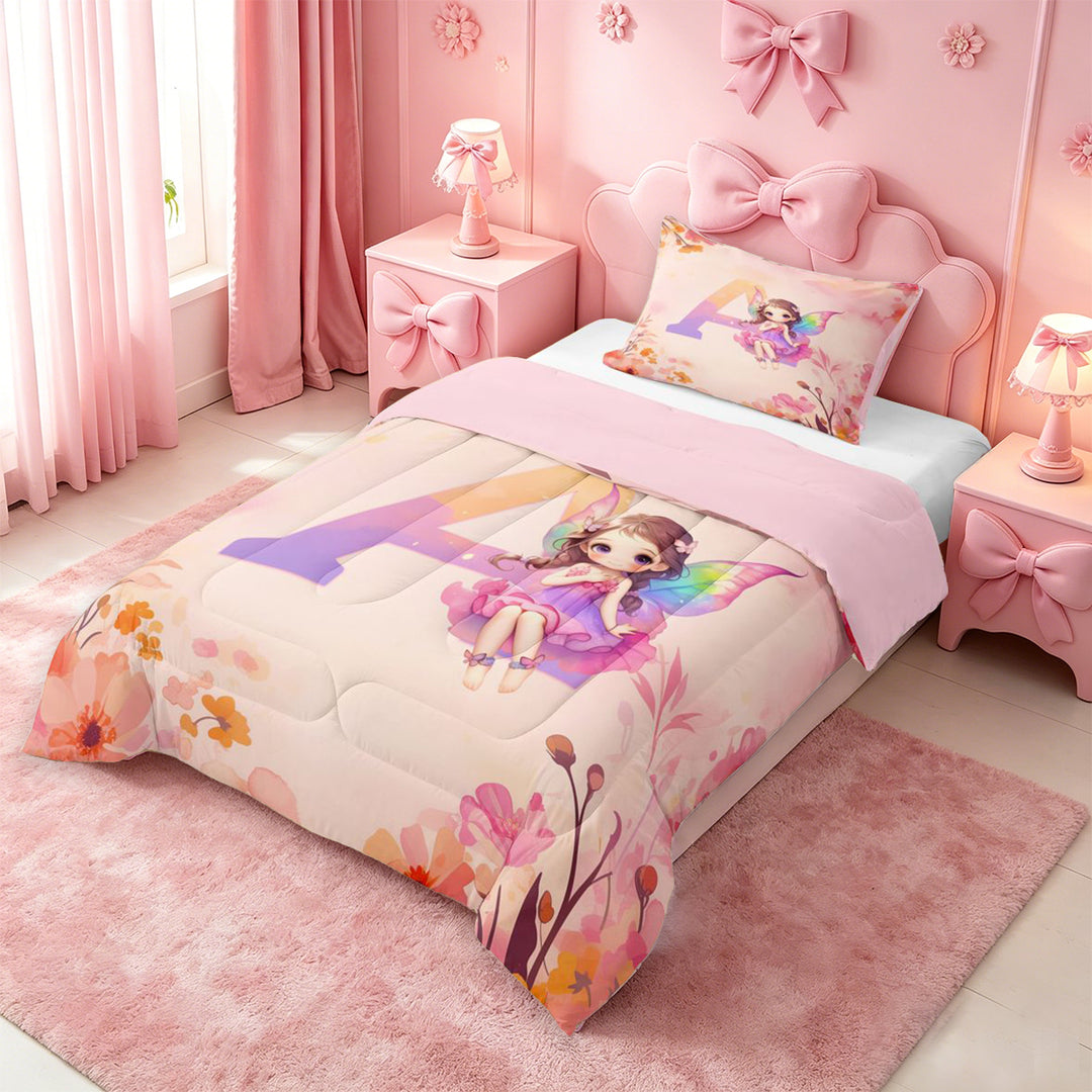 meiyoeat Rustic Flower Monogrammed A Full Size Comforter Sets,Kawaii Girls Bedding Comforter Set For Girl,Pink Reversible,3-Piece,1 Comforter and 2 Pillowcases