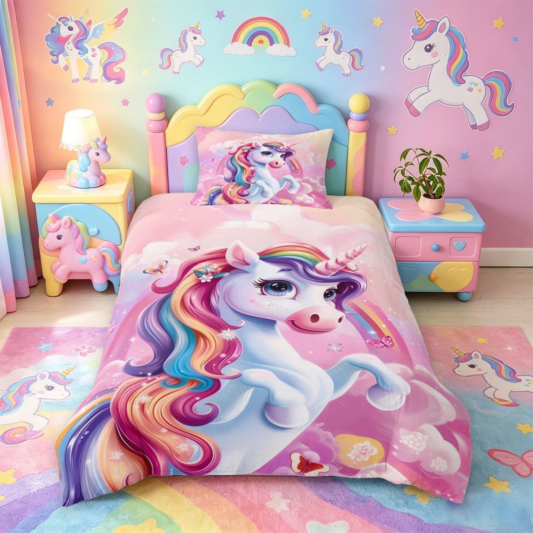 meiyoeat Colorful Magical Unicorn Bedding For Kids,Cute Animals Duvet Cover Full For Girls,Colorful Stars Reversible,3-Piece(No Comforter)