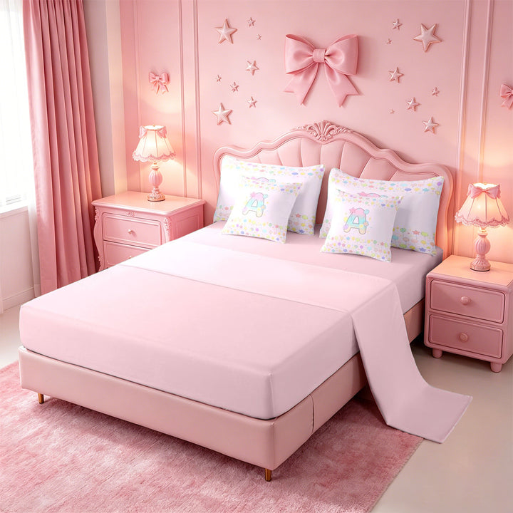 meiyoeat Pastel Balloon Monogram A 7 Pieces Full Size Bedding Sets,Rainbow Gradient Initial Full Size Bed in a Bag For Girl,Pink Reversible