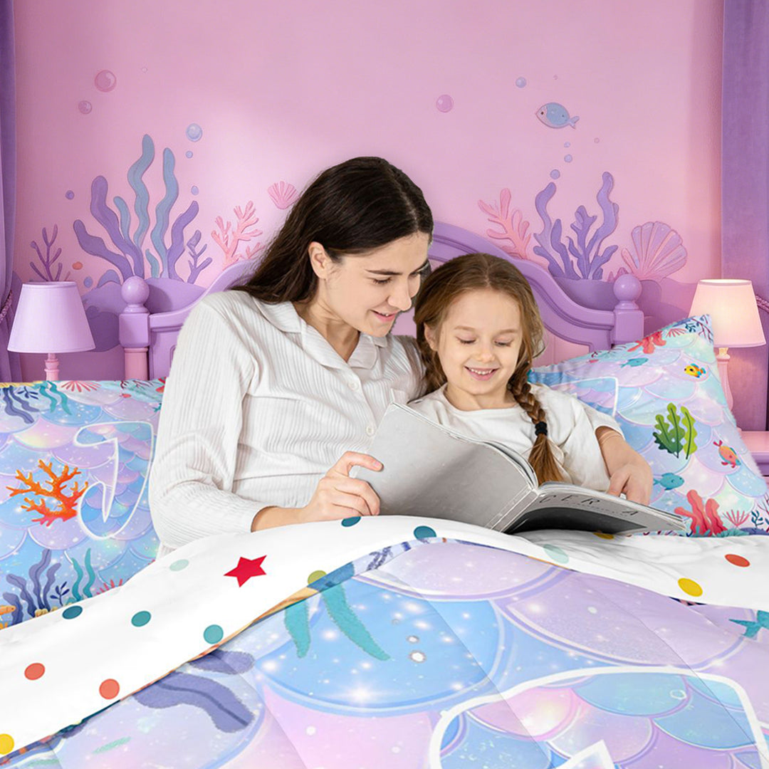 meiyoeat ocean Wave Texture 7 Pieces Full Size Bedding Sets,Watercolor Monogram J Full Size Bed in a Bag,Reversible