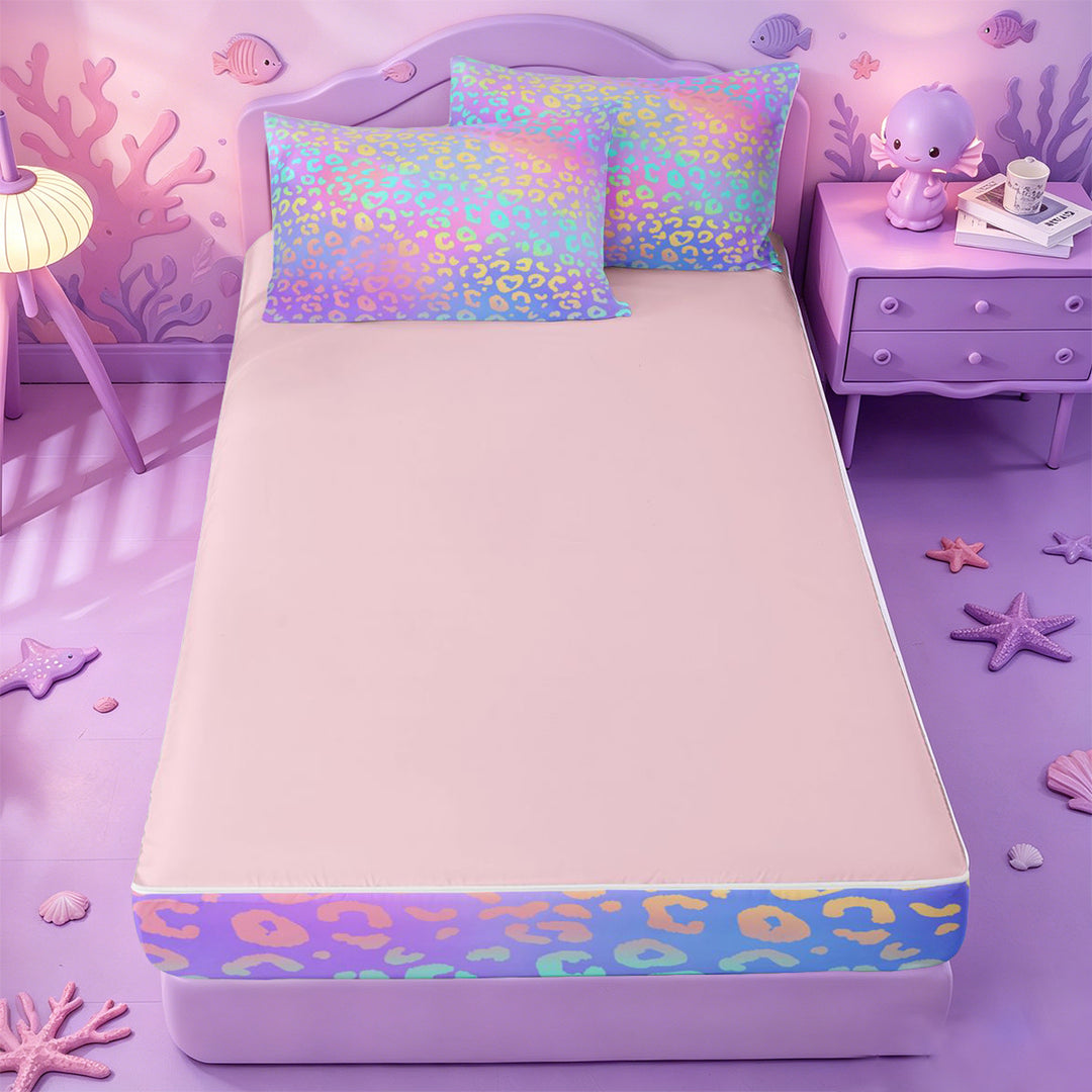 meiyoeat Pastel Rainbow Leopard Print Zipper Full Size Comforter Sets with Fitted Sheet and 2 Pillowcases,Colorful Animal Pattern Zipper Bedding Set For Girl,Reversible,4 Pieces