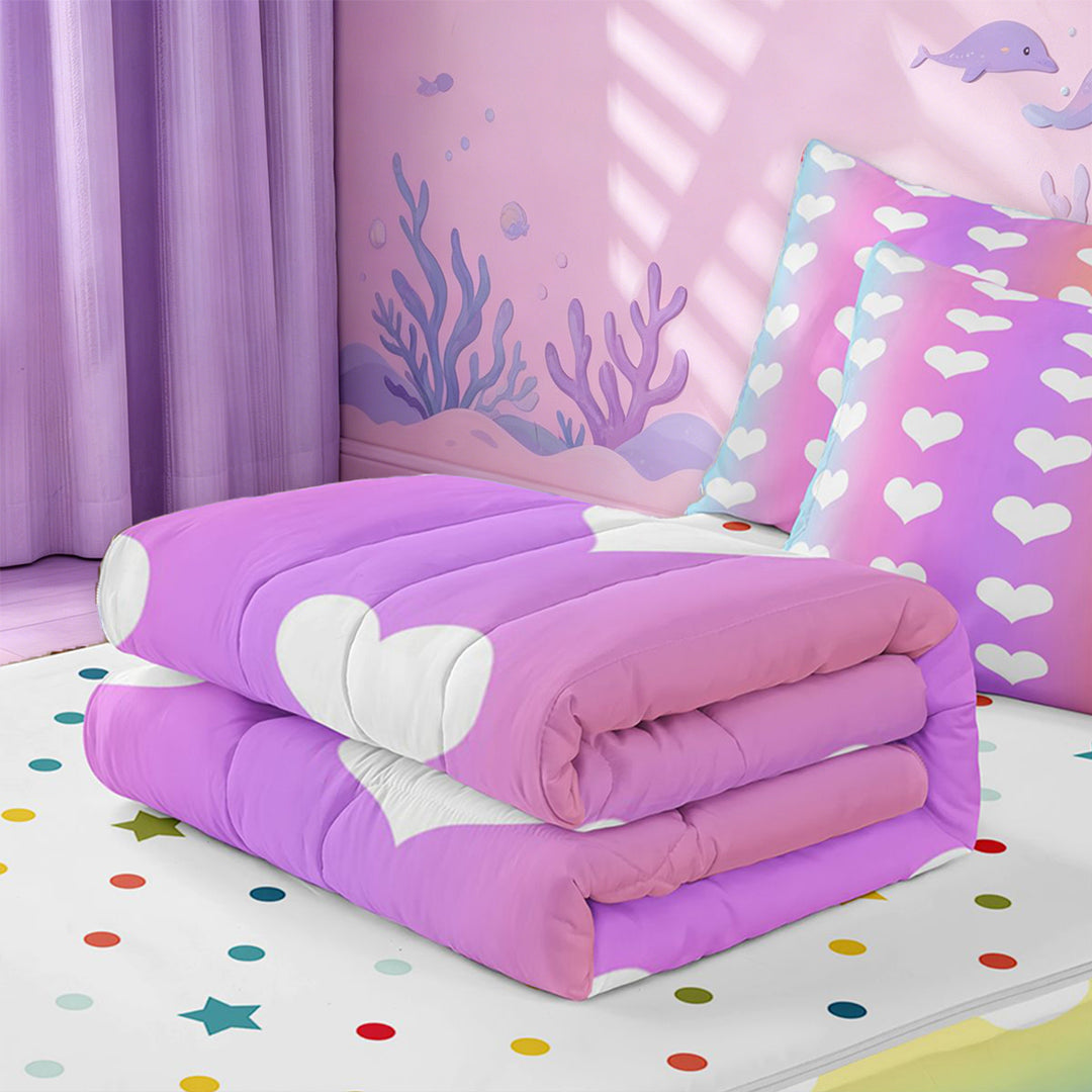 meiyoeat Rainbow Heart Print Zipper Full Size Comforter Sets with Fitted Sheet and 2 Pillowcases,Cute Love Pattern Zipper Bedding Set For Girl,Reversible,4 Pieces