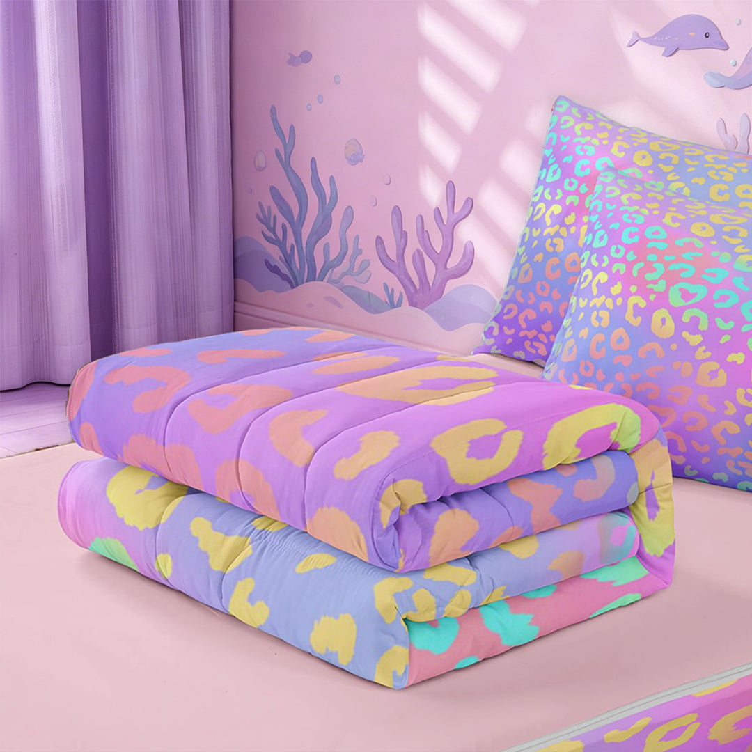 meiyoeat Pastel Rainbow Leopard Print Zipper Full Size Comforter Sets with Fitted Sheet and 2 Pillowcases,Colorful Animal Pattern Zipper Bedding Set For Girl,Reversible,4 Pieces