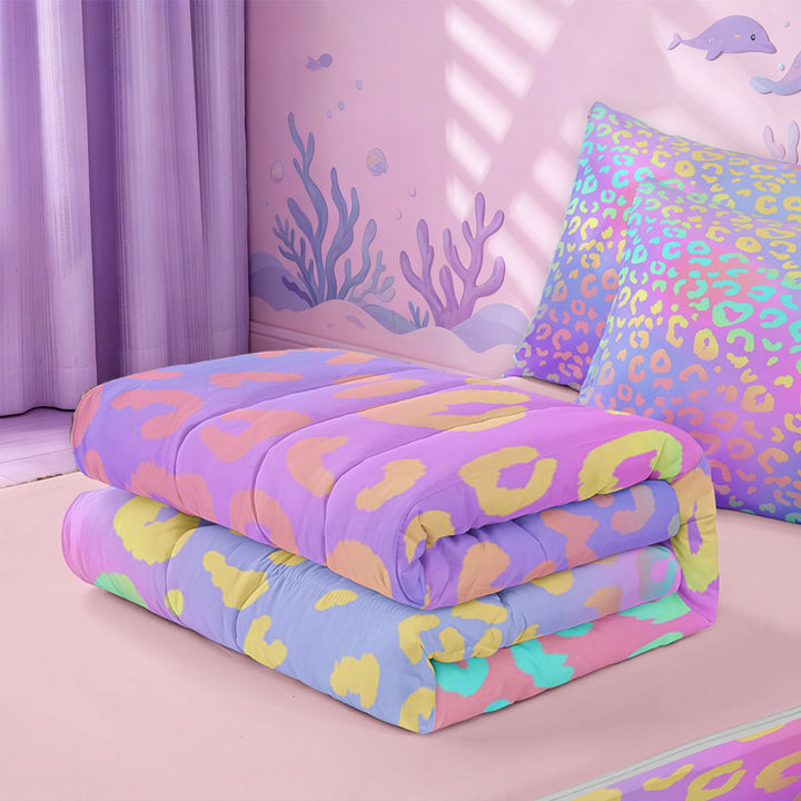 meiyoeat Pastel Rainbow Leopard Print Zipper Full Size Comforter Sets with Fitted Sheet and 2 Pillowcases,Colorful Animal Pattern Zipper Bedding Set For Girl,Reversible,4 Pieces