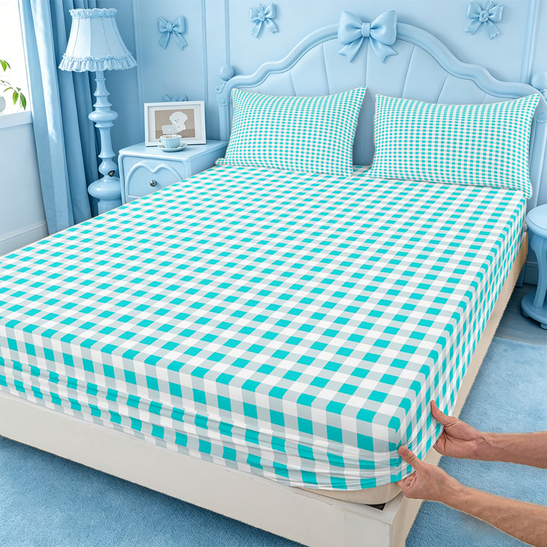 meiyoeat Geometric Plaid Bed Sheets For Kids,Blue Classic Checkered Full Size Sheets For Boys,4 Pieces