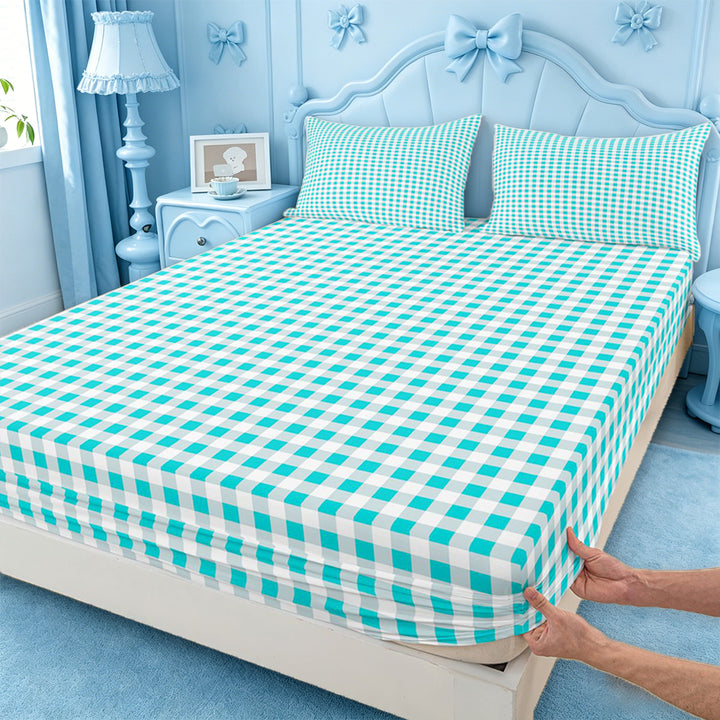 meiyoeat Geometric Plaid Bed Sheets For Kids,Blue Classic Checkered Full Size Sheets For Boys,4 Pieces
