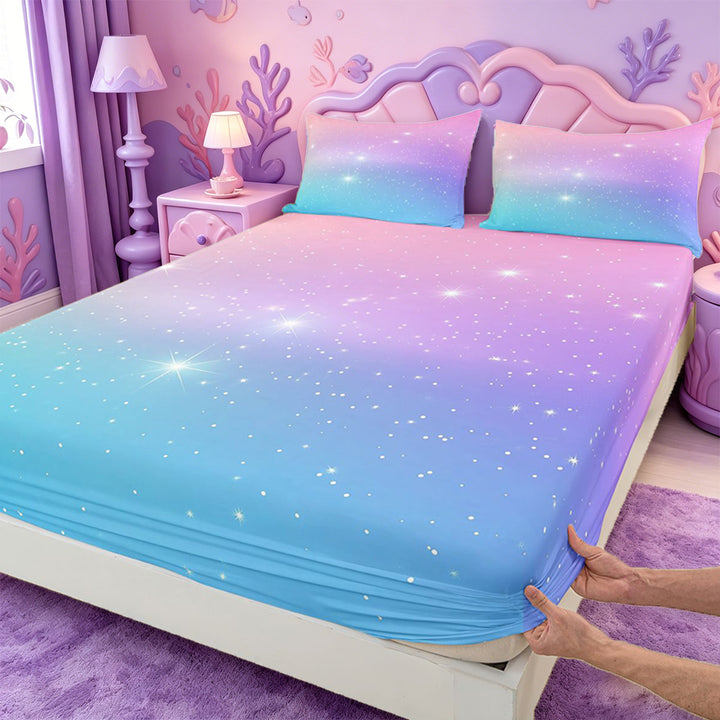 meiyoeat Pastel Star Pattern Bed Sheets,Dreamy Print Full Size Sheets For Girl,4pcs,1 Flat Sheet,1 Fitted Sheet and 2 Pillowcases