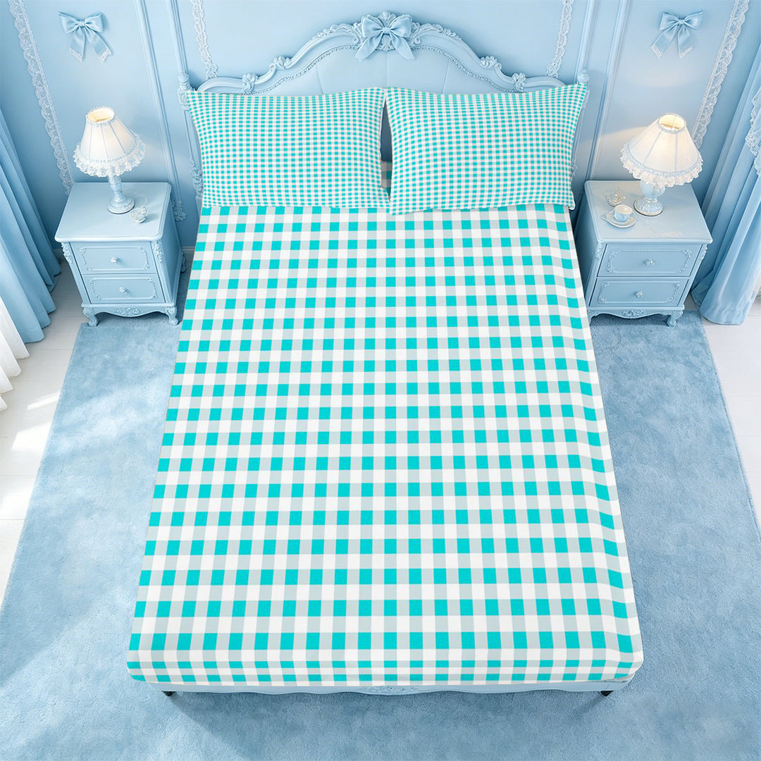 meiyoeat Geometric Plaid Bed Sheets For Kids,Blue Classic Checkered Full Size Sheets For Boys,4 Pieces