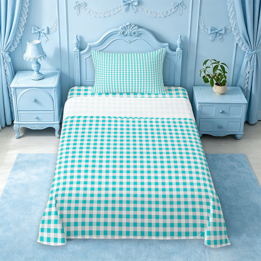meiyoeat Geometric Plaid Bed Sheets For Kids,Blue Classic Checkered Full Size Sheets For Boys,4 Pieces