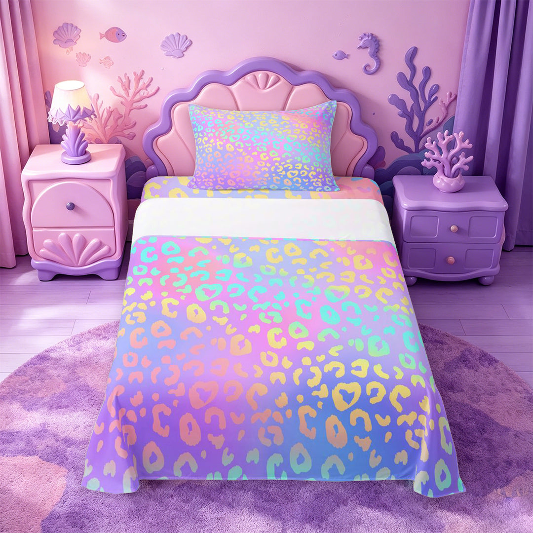 meiyoeat Pastel Rainbow Leopard Print Bed Sheets,Colorful Animal Pattern Full Size Sheets For Girl,4-Piece,1 Flat Sheet,1 Fitted Sheet and 2 Pillowcases
