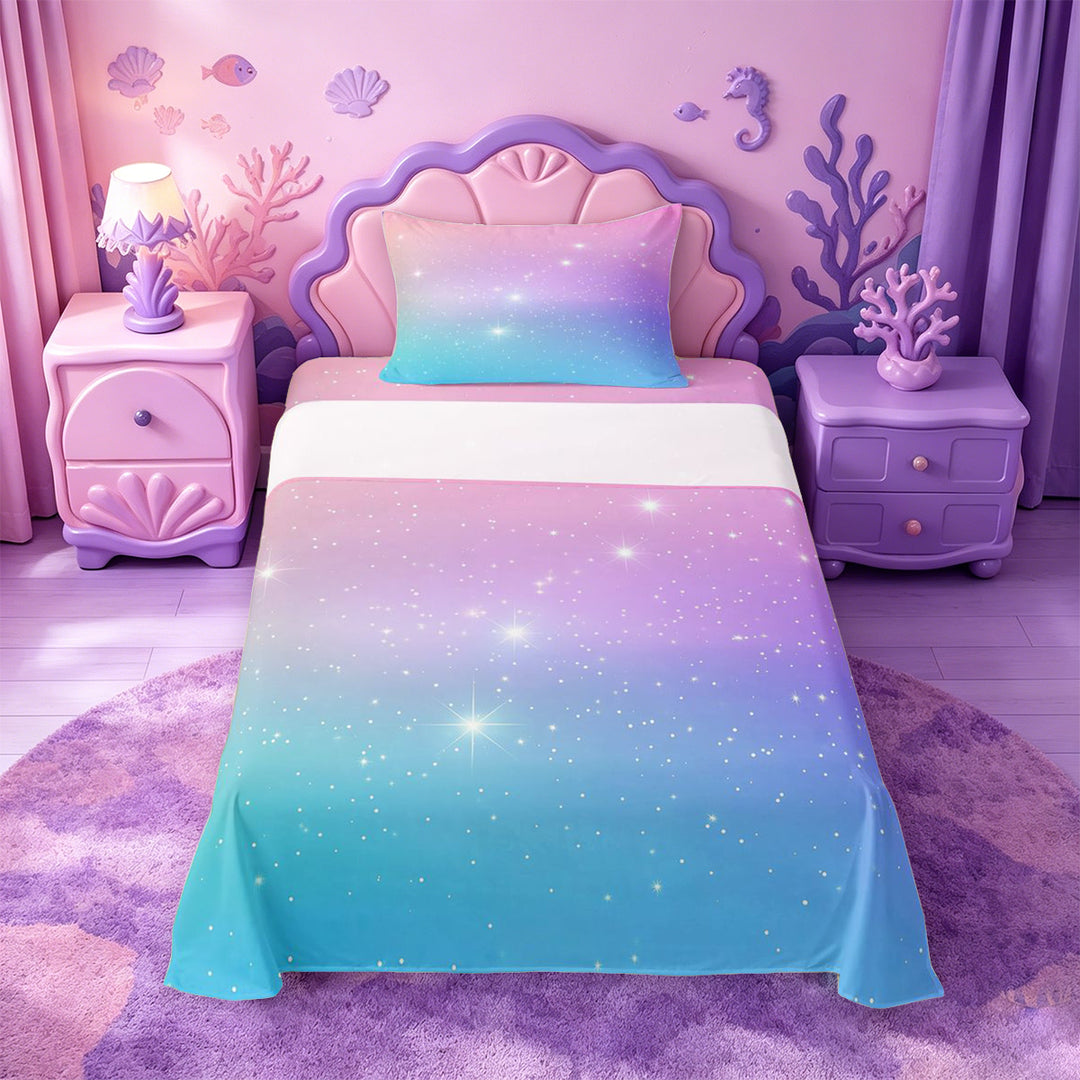 meiyoeat Pastel Star Pattern Bed Sheets,Dreamy Print Full Size Sheets For Girl,4pcs,1 Flat Sheet,1 Fitted Sheet and 2 Pillowcases