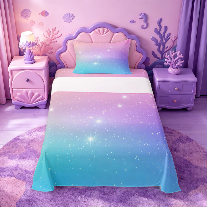 meiyoeat Pastel Star Pattern Bed Sheets,Dreamy Print Full Size Sheets For Girl,4pcs,1 Flat Sheet,1 Fitted Sheet and 2 Pillowcases