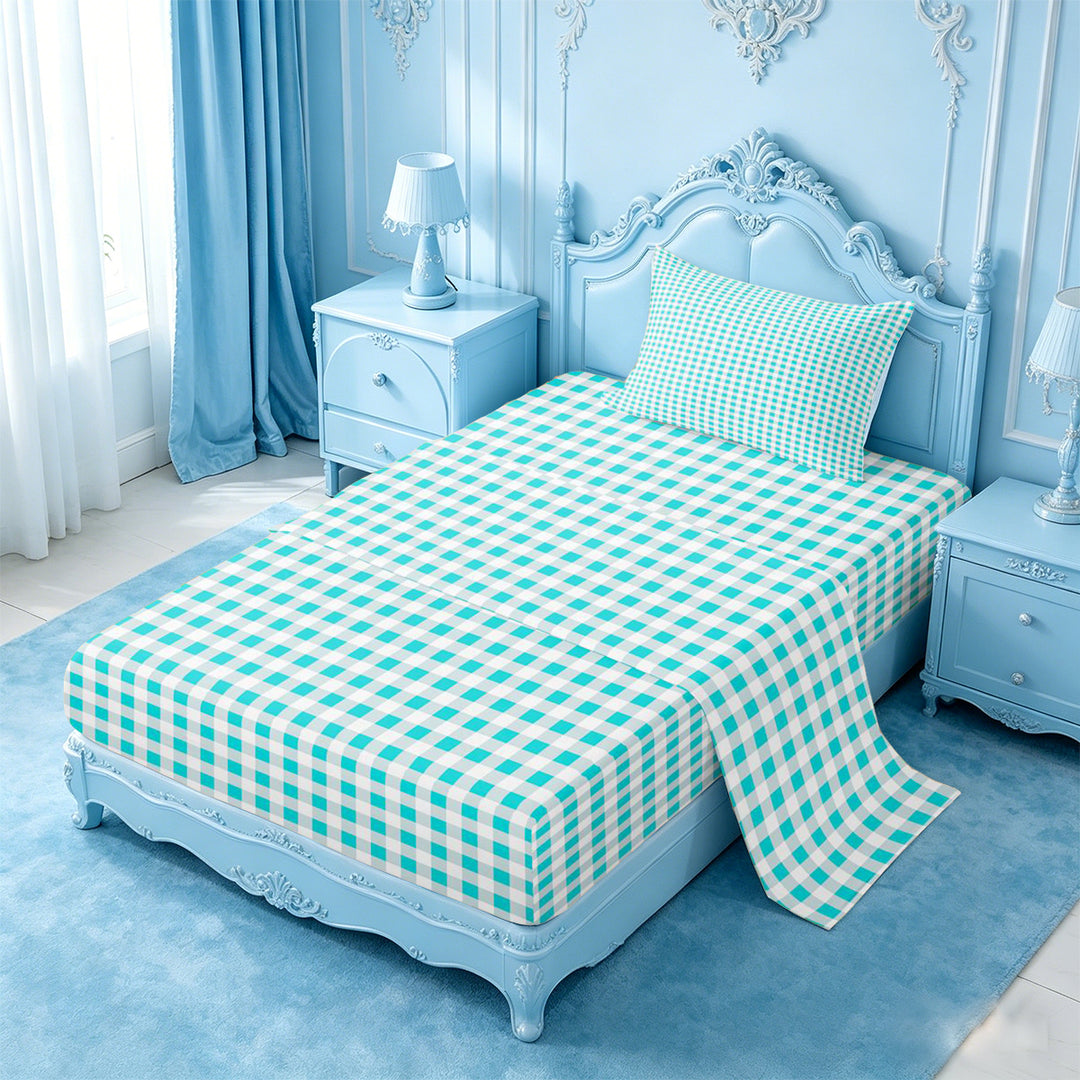 meiyoeat Geometric Plaid Bed Sheets For Kids,Blue Classic Checkered Full Size Sheets For Boys,4 Pieces