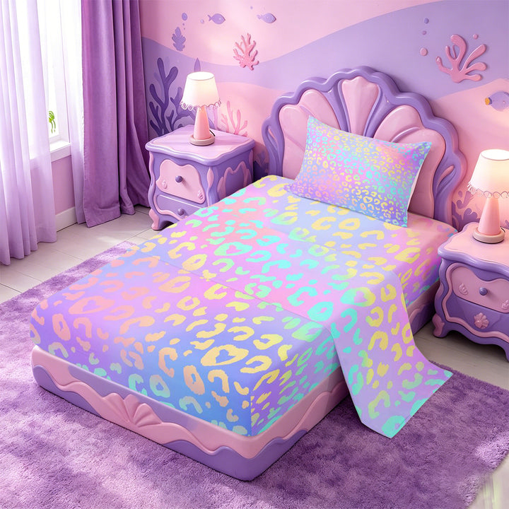 meiyoeat Pastel Rainbow Leopard Print Bed Sheets,Colorful Animal Pattern Full Size Sheets For Girl,4-Piece,1 Flat Sheet,1 Fitted Sheet and 2 Pillowcases