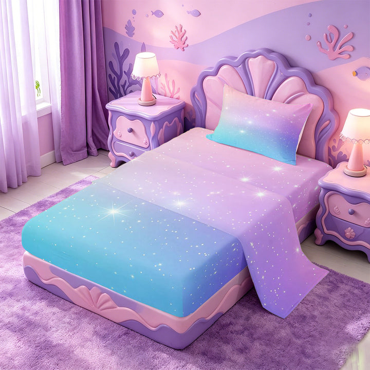 meiyoeat Pastel Star Pattern Bed Sheets,Dreamy Print Full Size Sheets For Girl,4pcs,1 Flat Sheet,1 Fitted Sheet and 2 Pillowcases