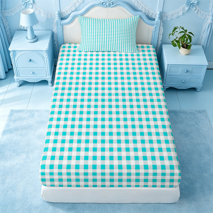meiyoeat Geometric Plaid Bed Sheets For Kids,Blue Classic Checkered Full Size Sheets For Boys,4 Pieces