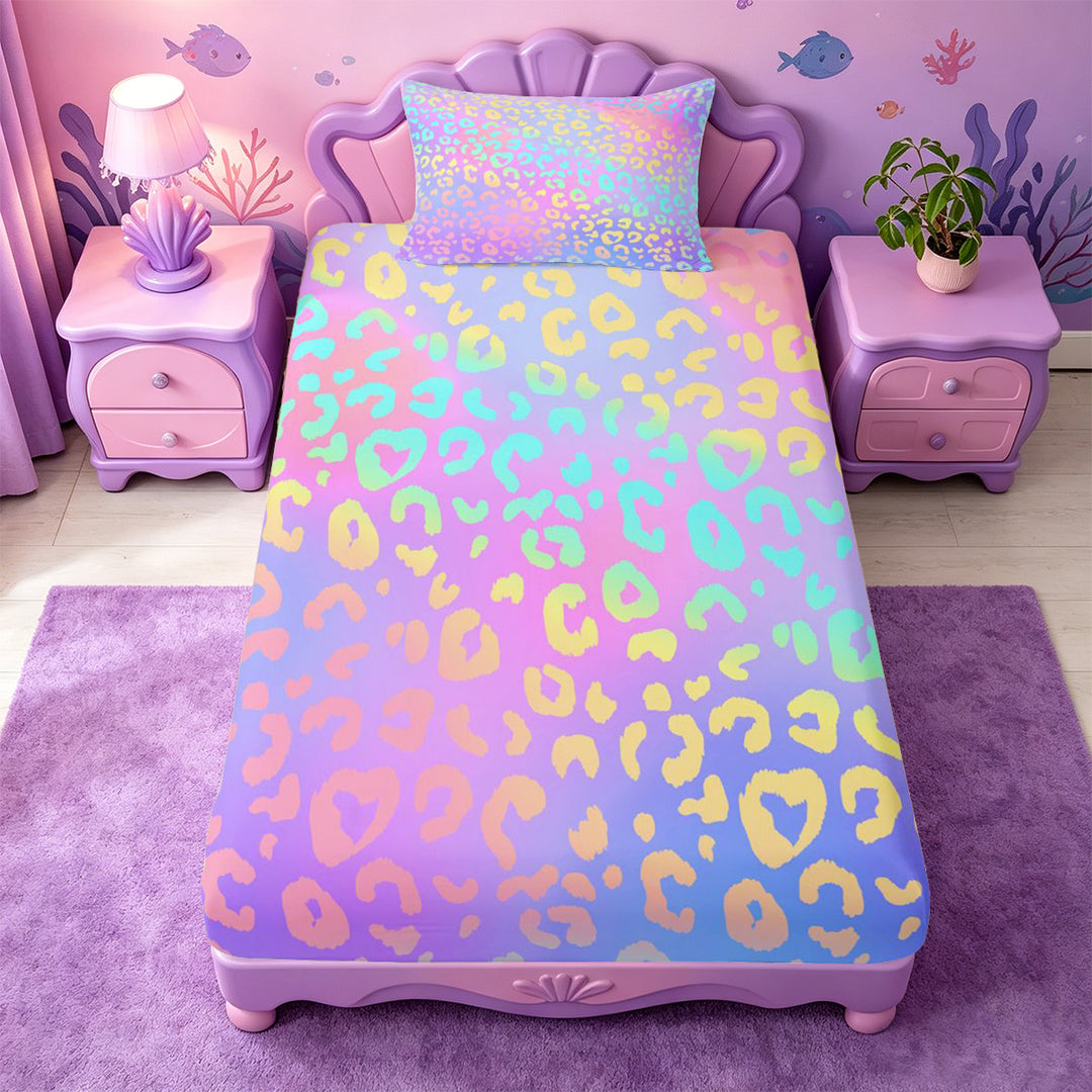 meiyoeat Pastel Rainbow Leopard Print Bed Sheets,Colorful Animal Pattern Full Size Sheets For Girl,4-Piece,1 Flat Sheet,1 Fitted Sheet and 2 Pillowcases