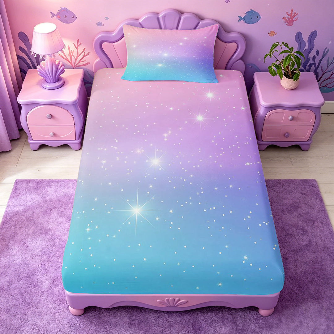 meiyoeat Pastel Star Pattern Bed Sheets,Dreamy Print Full Size Sheets For Girl,4pcs,1 Flat Sheet,1 Fitted Sheet and 2 Pillowcases