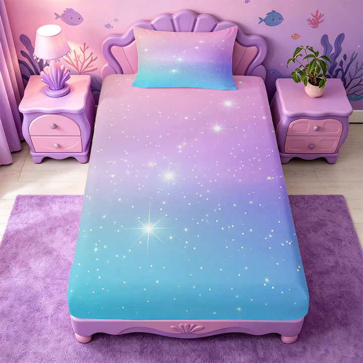 meiyoeat Pastel Star Pattern Bed Sheets,Dreamy Print Full Size Sheets For Girl,4pcs,1 Flat Sheet,1 Fitted Sheet and 2 Pillowcases