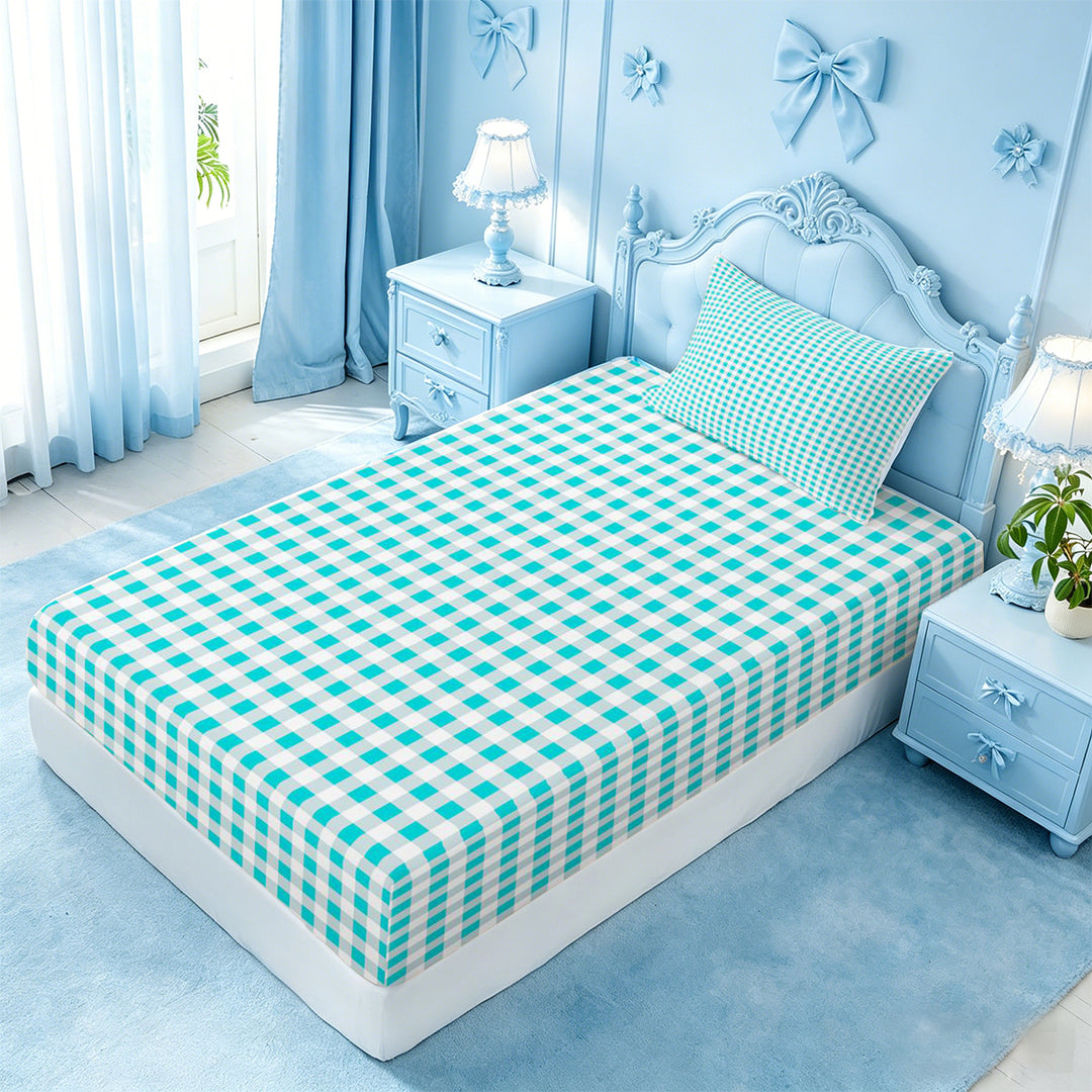 meiyoeat Geometric Plaid Bed Sheets For Kids,Blue Classic Checkered Full Size Sheets For Boys,4 Pieces