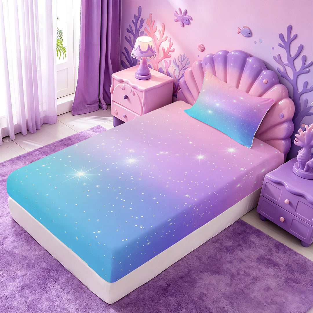 meiyoeat Pastel Star Pattern Bed Sheets,Dreamy Print Full Size Sheets For Girl,4pcs,1 Flat Sheet,1 Fitted Sheet and 2 Pillowcases